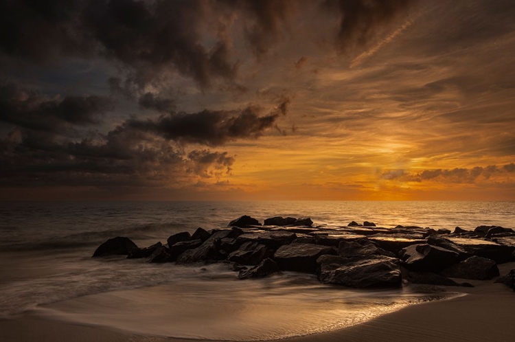 Picture of USA-NEW JERSEY-CAPE MAY NATIONAL SEASHORE CLOUDY SUNSET ON SEASHORE