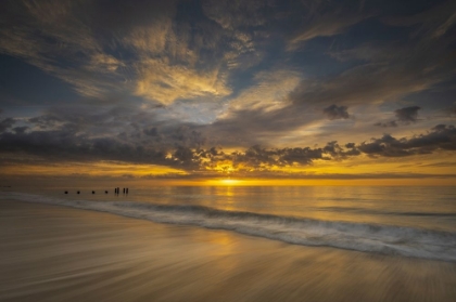 Picture of USA-NEW JERSEY-CAPE MAY NATIONAL SEASHORE SUNRISE ON PIER POSTS ON OCEAN SHORE