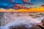 Picture of USA-NEW YORK-LAKE ONTARIO SUNSET WAVES ON ROCKY SHORELINE