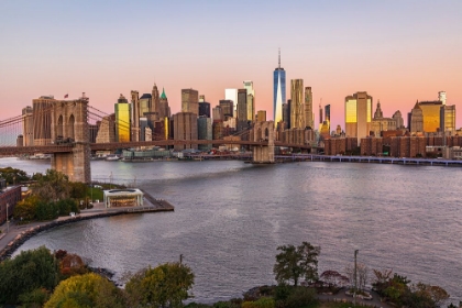 Picture of MANHATTAN-NEW YORK-USA SUNRISE VIEW OF MANHATTAN AND THE BROOKLYN BRIDGE