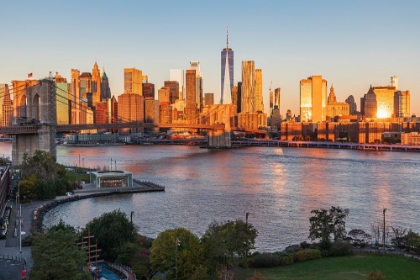 Picture of MANHATTAN-NEW YORK-USA SUNRISE VIEW OF MANHATTAN AND THE BROOKLYN BRIDGE