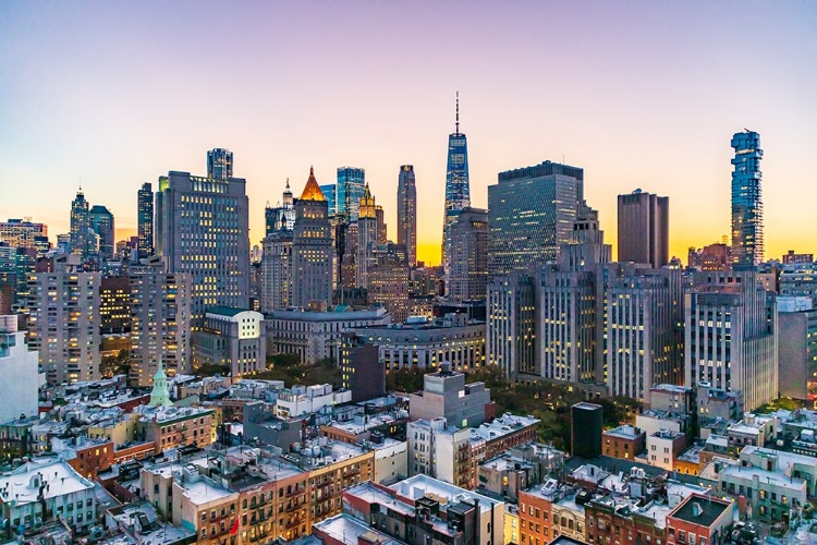 Picture of MANHATTAN-NEW YORK-USA LIGHTS IN THE WINDOWS OF SKYSCRAPERS AT SUNSET