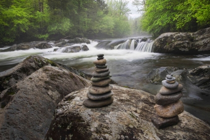 Picture of CASCADING MOUNTAIN STREAM AND ROCK CAIRNS-GREAT SMOKY MOUNTAINS NATIONAL PARK