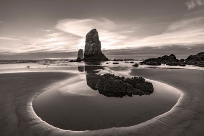 Picture of HAYSTACK ROCK PINNACLES AT LOW TIDE IN CANNON BEACH-OREGON-USA