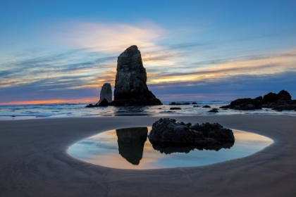 Picture of HAYSTACK ROCK PINNACLES AT LOW TIDE IN CANNON BEACH-OREGON-USA