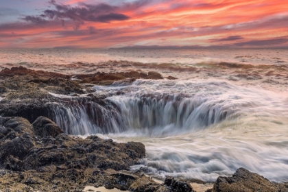 Picture of USA-OREGON-YACHATS THORS WELL-WAVES CRASHING INTO THORS WELL