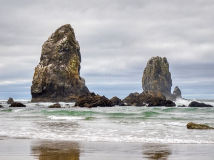 Picture of OREGON-CANNON BEACH NEEDLE SEASTACK-STORMY SKY