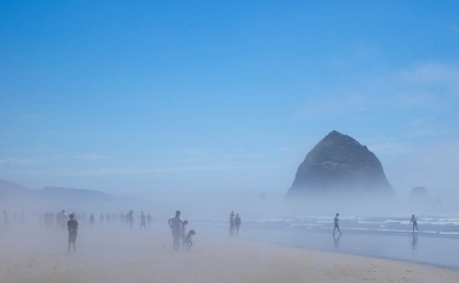 Picture of OREGON-CANNON BEACH HAYSTACK ROCK-BEACHGOERS IN FOG
