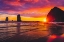 Picture of COLORFUL SUNSET-HAYSTACK ROCK SEA STACKS-CANON BEACH-CLATSOP COUNTY-OREGON-ORIGINALLY DISCOVERED BY