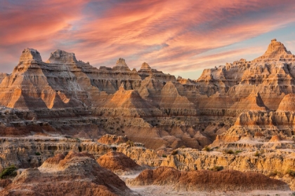 Picture of MAGNIFICENT SET OF STRIATED HOODOOS SET AGAINST THE BACKDROP OF SUNSET COLORS IN THE SKY