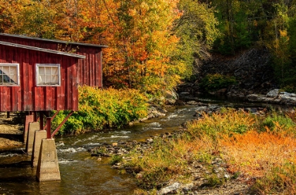 Picture of USA-VERMONT-STOWE-RED MILL ON LITTLE RIVER AS IT FLOWS SOUTH OF STOWE TO WINOOSKI RIVER-FALL FOLIAGE
