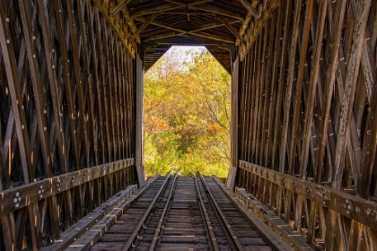 Picture of USA-VERMONT-FALL FOLIAGE SEEN OFF RT 15-WOLCOTT-FISHER COVERED RAILROAD BRIDGE (1908)