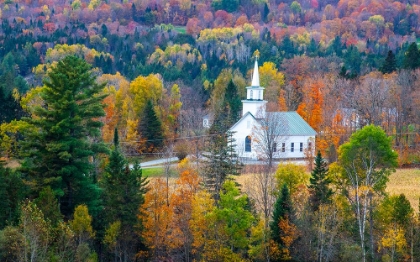 Picture of USA-NEW ENGLAND-VERMONT SMALL VILLAGE-AND WHITE CHURCH-AUTUMN