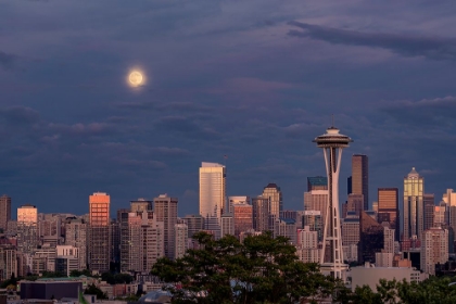 Picture of SEATTLE SKYLINE AND SUPER MOON AT DUSK-SEATTLE-WASHINGTON STATE