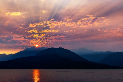 Picture of USA-WASHINGTON STATE-SEABECK SMOKY SUNSET OVER HOOD CANAL AND OLYMPIC MOUNTAINS