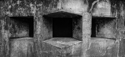 Picture of USA-WASHINGTON STATE-FORT FLAGLER STATE PARK BLACK AND WHITE DETAIL OF GUN PORTS IN WALL