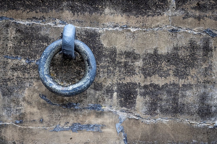 Picture of USA-WASHINGTON STATE-FORT FLAGLER STATE PARK METAL RING ON WEATHERED CONCRETE WALL