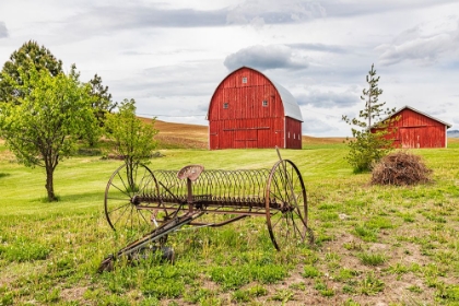 Picture of ALBION-WASHINGTON STATE-USA-RED BARNS AND ANTIQUE FARM EQUIPMENT IN THE PALOUSE HILLS