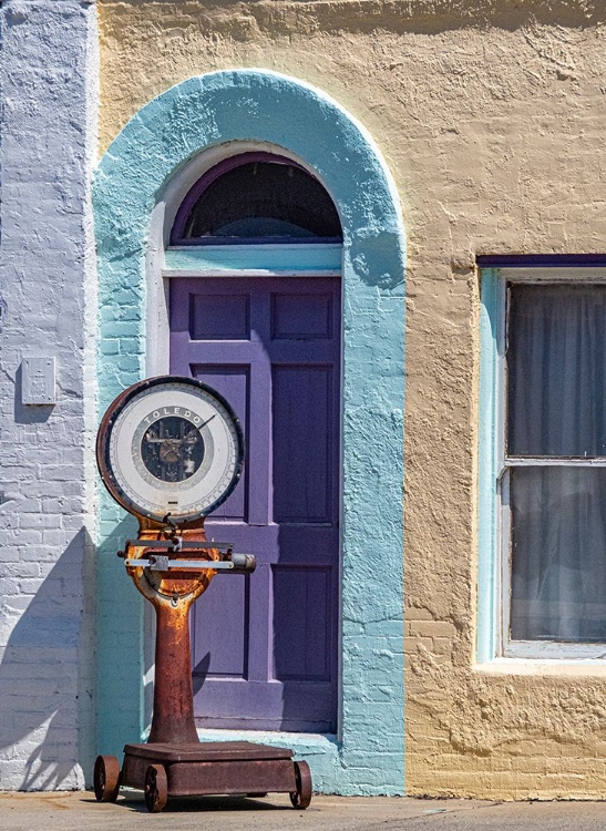 Picture of USA-WASHINGTON STATE-POMEROY COLORFUL OLD BUILDING WITH ARCHED WINDOWS AND DOORWAY WITH SCALE