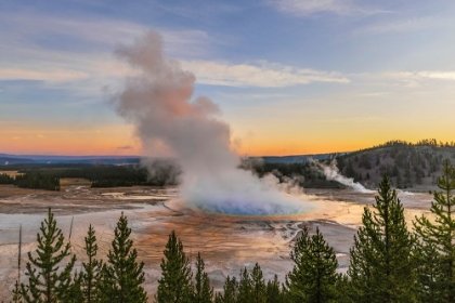 Picture of ELEVATED SUNRISE VIEW OF GRAND PRISMATIC SPRING AND COLORFUL BACTERIAL MAT-YELLOWSTONE NATIONAL PARK