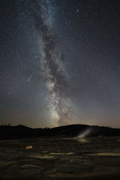Picture of USA-WYOMING-YELLOWSTONE NATIONAL PARK METEOR STREAKS ACROSS MILKY WAY