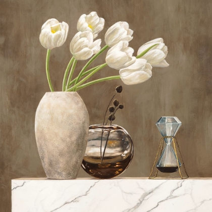 Picture of FLORAL SETTING ON WHITE MARBLE I