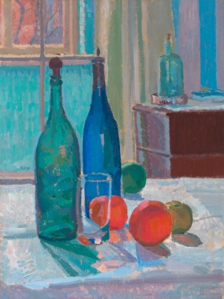 Picture of BLUE AND GREEN BOTTLES AND ORANGES