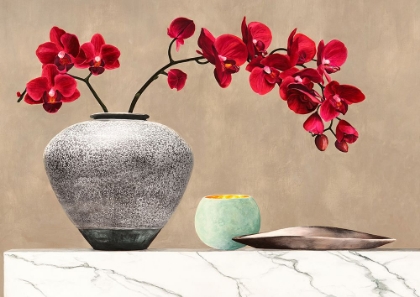 Picture of RED ORCHIDS ON WHITE MARBLE (DETAIL)