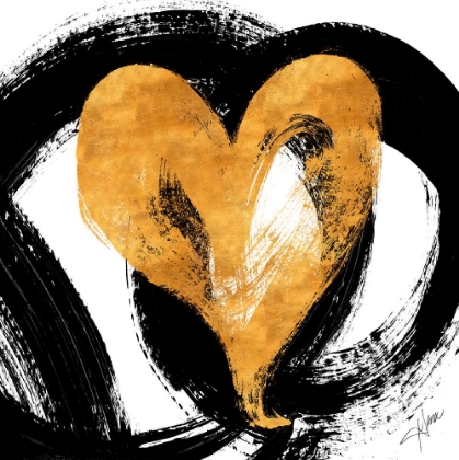 Picture of BLACK AND GOLD HEART STROKES I