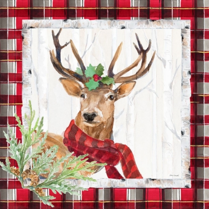 Picture of HOLIDAY DEER ON PLAID SQUARE I
