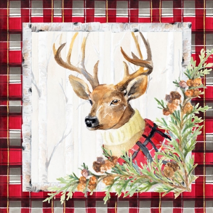 Picture of HOLIDAY DEER ON PLAID SQUARE II