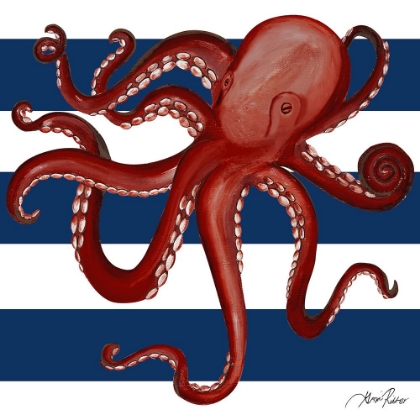 Picture of RED OCTOPUS ON NAVY STRIPES