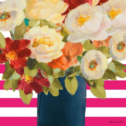 Picture of FLOWERS ON PINK STRIPES I