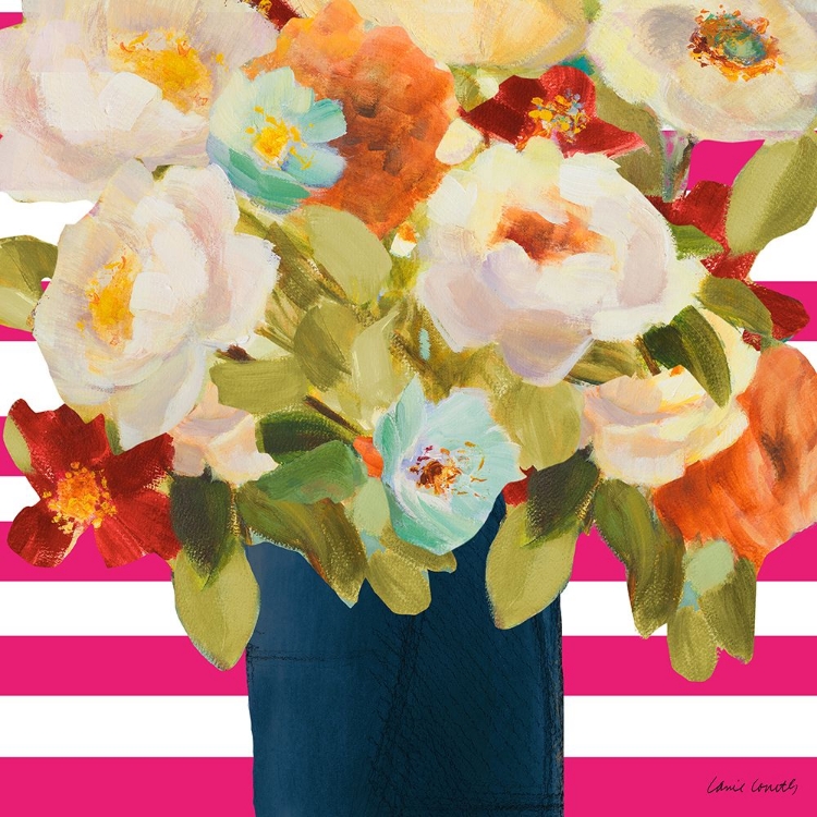 Picture of FLOWERS ON PINK STRIPES II