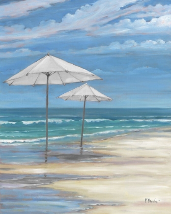 Picture of SEASCAPE WITH UMBRELLAS - WHITE