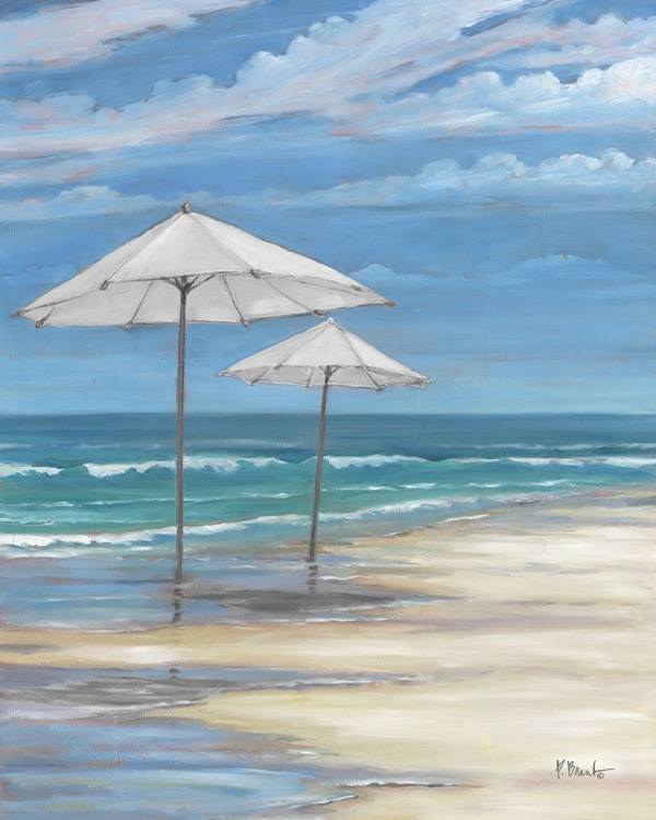 Picture of SEASCAPE WITH UMBRELLAS - WHITE