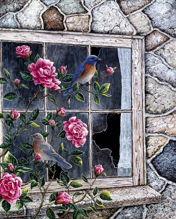 Picture of BLUEBIRDS IN WINDOW