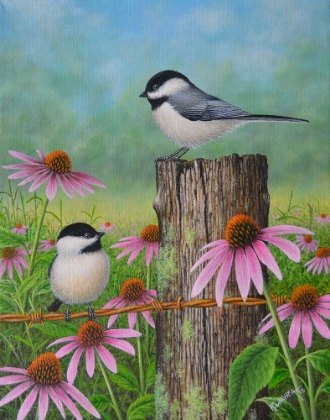 Picture of CHICKADEES AND CONEFLOWERS