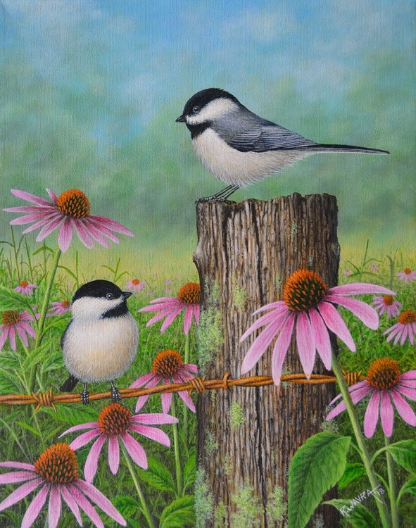 Picture of CHICKADEES AND CONEFLOWERS