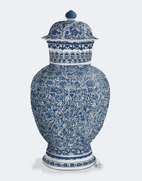 Picture of CHINOISERIE VASE FLOWER SPIRAL BLUE