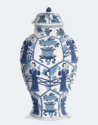 Picture of CHINOISERIE VASE LEAF PICKER BLUE