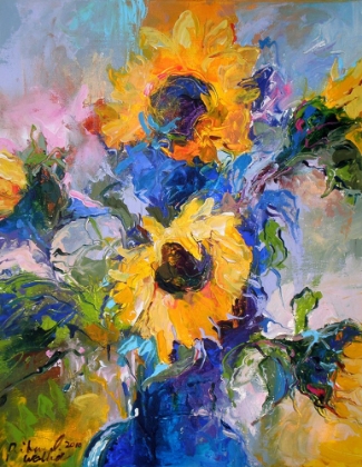 Picture of SUNFLOWERS IN BLUE VASE