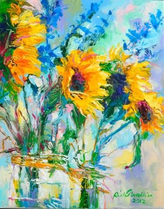 Picture of SUNFLOWERS IN GLASS BOTTLES