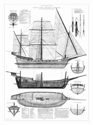 Picture of CUSTOM ANTIQUE SHIP BLUEPRINT IN BW I
