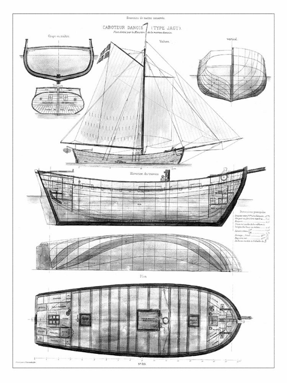 Picture of CUSTOM ANTIQUE SHIP BLUEPRINT IN BW II