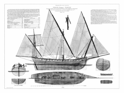 Picture of CUSTOM ANTIQUE SHIP BLUEPRINT IN BW III