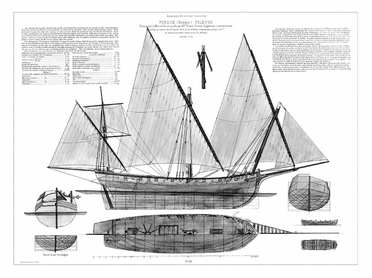 Picture of CUSTOM ANTIQUE SHIP BLUEPRINT IN BW III