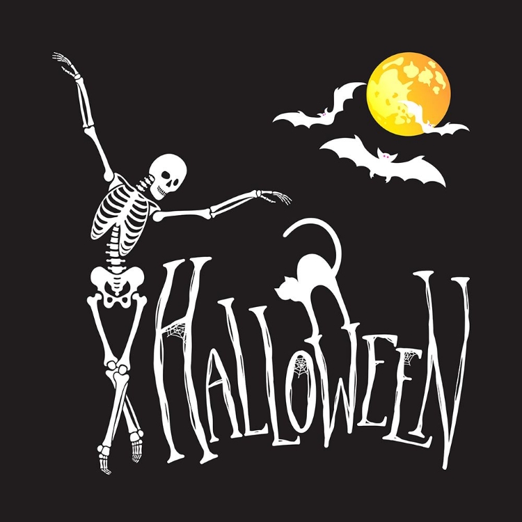 Picture of HALLOWEEN BALLET SKELETON CAT AND BATS BLACK