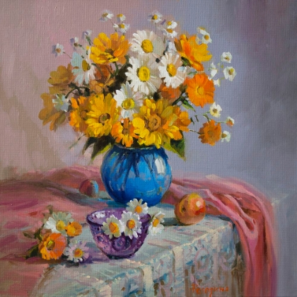 Picture of STILLIFE WITH WHITE AND YELLOW FLOWERS