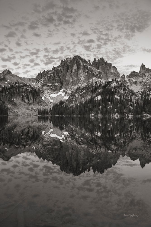 Picture of BARON LAKE MONTE VERITA PEAK SAWTOOH MOUNTAINS I BW